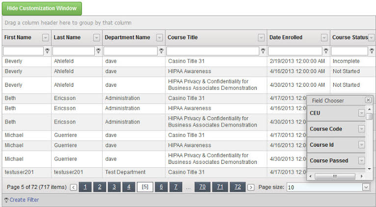 screenshot of Evolve Learning Manager